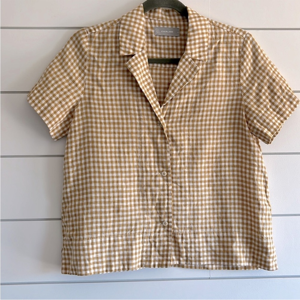 Everlane Linen Short Sleeve Gingham/Check Top